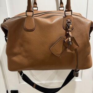 Coach Pebble Leather Navigator Tan/Brown Weekend Bag Lock/Key And Strap